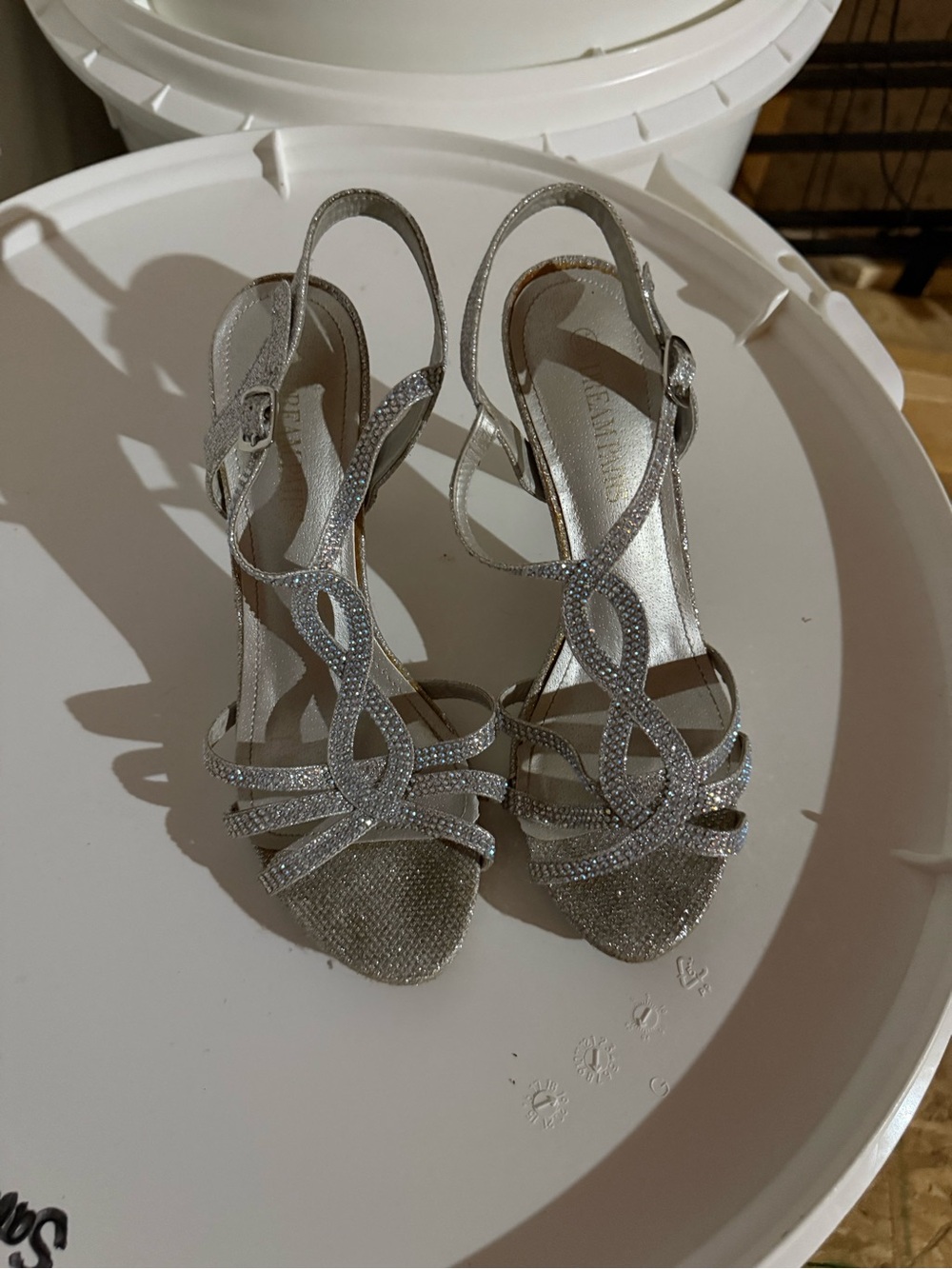 Dream Pairs Silver Rhinestone Strappy Slingback Heels